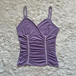 Iz Byer Tank Top Women’s Vintage Cami Ruched V-neck Spaghetti Strap Y2K Purple L